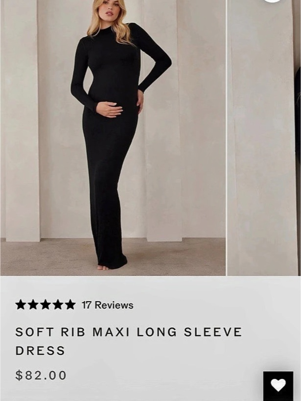 BUMPSUIT Soft Rib Maxi Long Sleeve Dress in Black Size Small NWOT